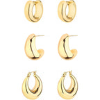 HILXURY Gold Chunky Hoop Earrings Set for Women, 14K Gold Plated Twisted Huggie Hoop Earring Hypoallergenic, Thick Open Hoops Set Lightweight