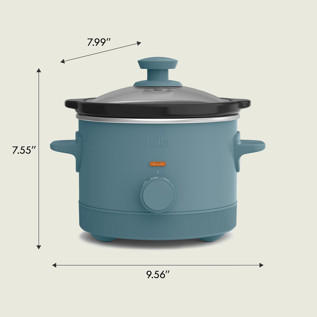bella 1.5 Qt Slow Cooker with 3 Heat Manual Control, Ceramic Nonstick Coating, Dishwasher Safe Stoneware Pot and Tempered Glass Lid, Tangle Free Cord Wrap & Cool Touch Handles, Surf