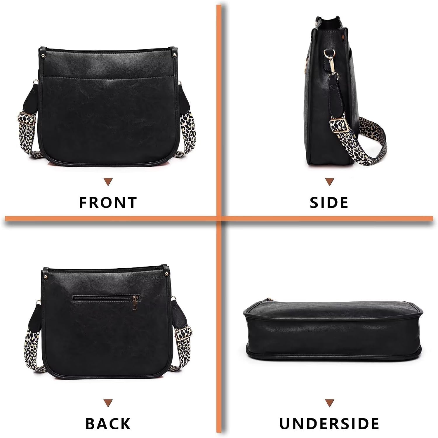 Vegan Leather Crossbody Bags For Women, Crossbody Purse With Guitar Strap Zipped Pockets Handbag Shoulder Bag