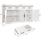 Usikey 55" Buffet Cabinet With Storage And Drawers, Large Sideboard Buffet Cabinet With Adjustable Shelves And Doors, Modern Coffee Bar For Kitchen, Living Room, White