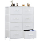 Sweetcrispy Dresser for Bedroom, Chest Organizer Unit with 8 Fabric Bins, Fabric Storage Tower, Drawer Organizer with Steel Frame, Wooden Top for Living Room, Closet