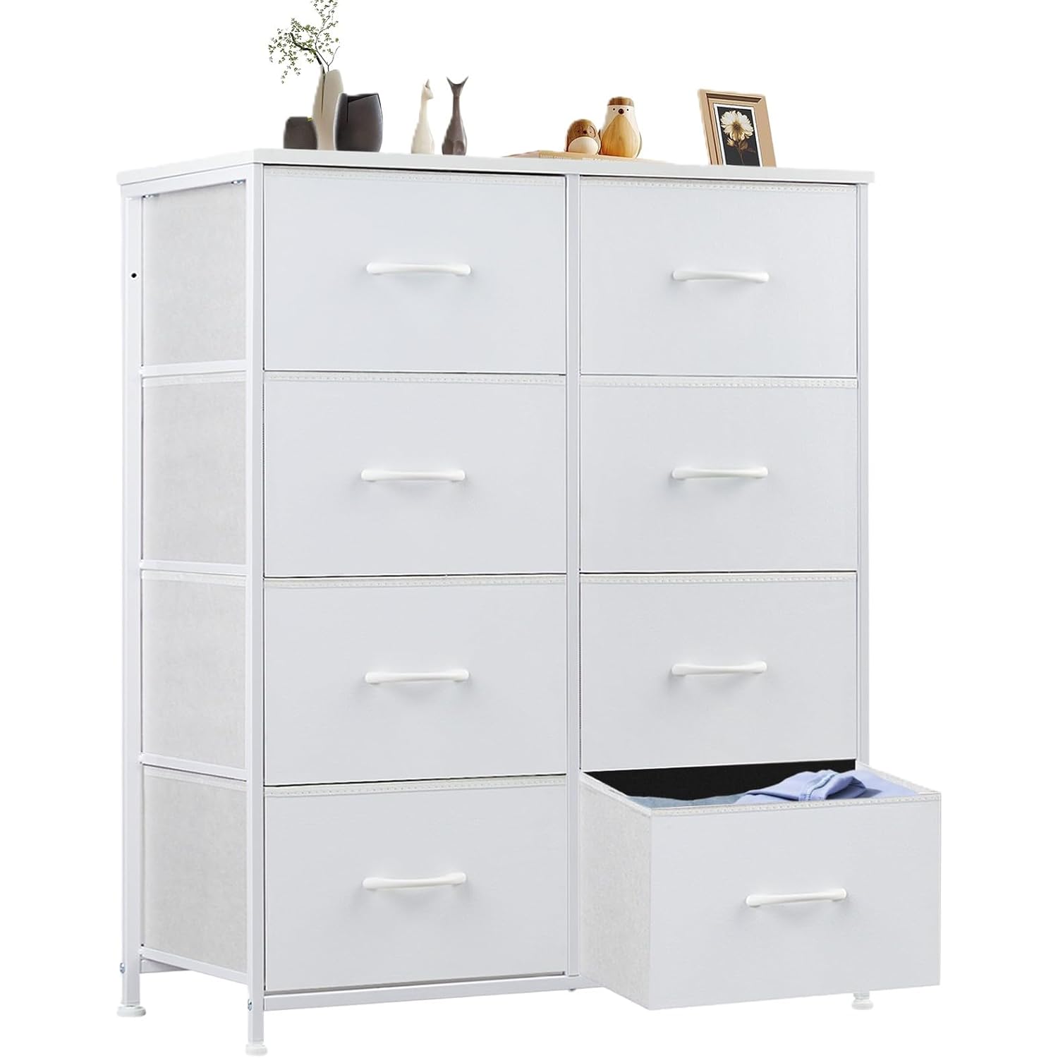 Sweetcrispy Dresser for Bedroom, Chest Organizer Unit with 8 Fabric Bins, Fabric Storage Tower, Drawer Organizer with Steel Frame, Wooden Top for Living Room, Closet
