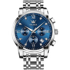 Olevs Men'S Stainless Steel Chronograph Watch, Big Face Gold Silver Black Tone Easy To Read Analog Quartz Watch, Luxury Waterproof Date Diamond Roman Arabic Numerals Dial Dress Watch For Men