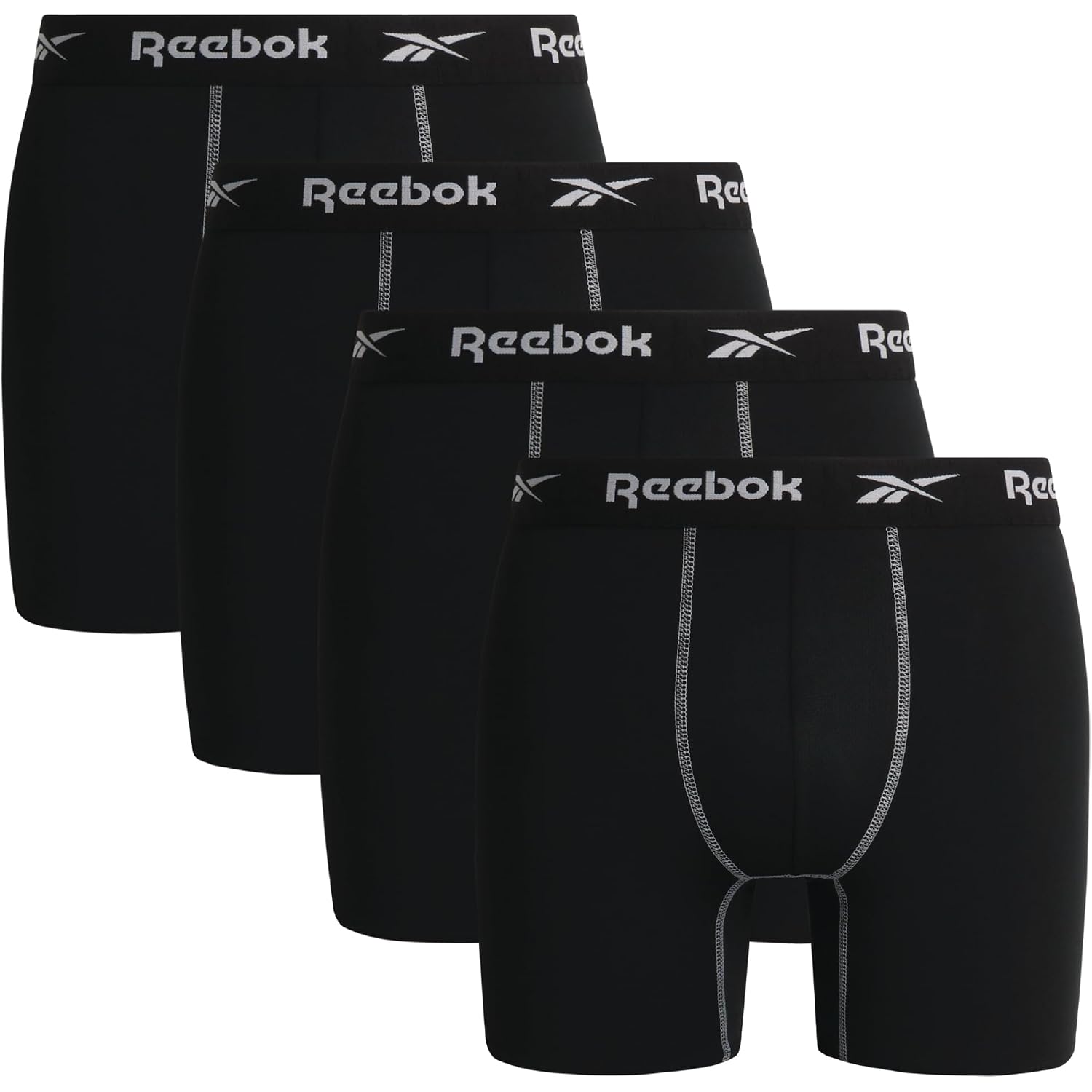 Reebok Men'S Boxer Briefs - 4 Pack 6'' Inseam Stretch Performance Underwear Quick Dry Moisture Wicking Boxers | Athletic Stretch Performance Moisture-Wicking Fabric, No Fly Pouch, Tag-Free Waistband