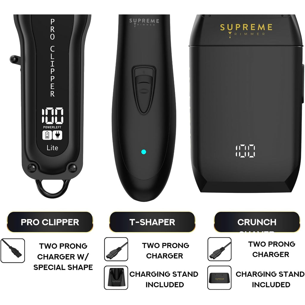 Supreme Trimmer 3-In-1 Barber Bundle | Pro Clipper Lite, T-Shaper Trimmer & Crunch Foil Shaver | Professional Beard Trimmer Men’S Hair Clipper Kit | Black