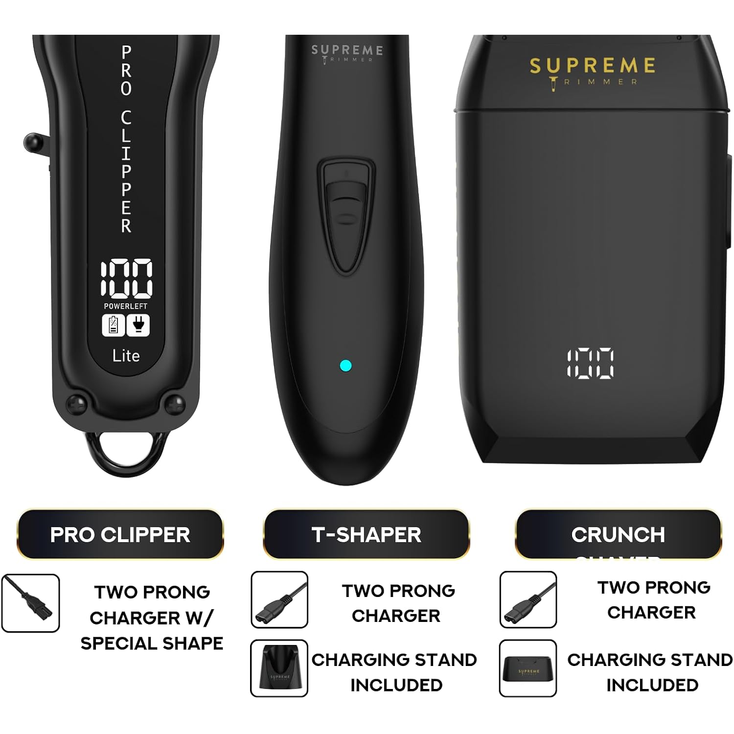 Supreme Trimmer 3-In-1 Barber Bundle | Pro Clipper Lite, T-Shaper Trimmer & Crunch Foil Shaver | Professional Beard Trimmer Men’S Hair Clipper Kit | Black