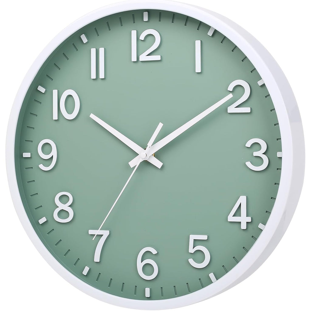Wall Clocks Battery Operated 8 Inch Modern Wall Clock,Silent Non Ticking Wall Clock For Living Room Bedroom Kitchen Office Classroom Decor (Green White)