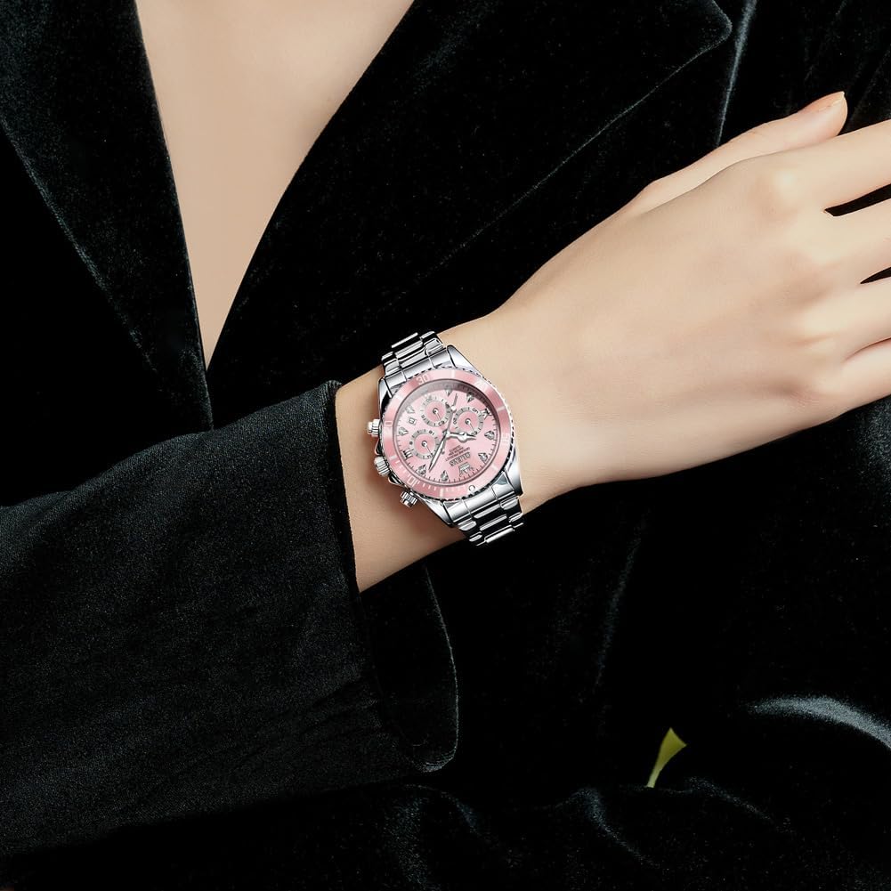 OLEVS Womens Watch Fashion Dress Diamond Female Watches for Ladies Analog Quartz Stainless Steel Waterproof Luminous Day Date Two Tone Wristwatch