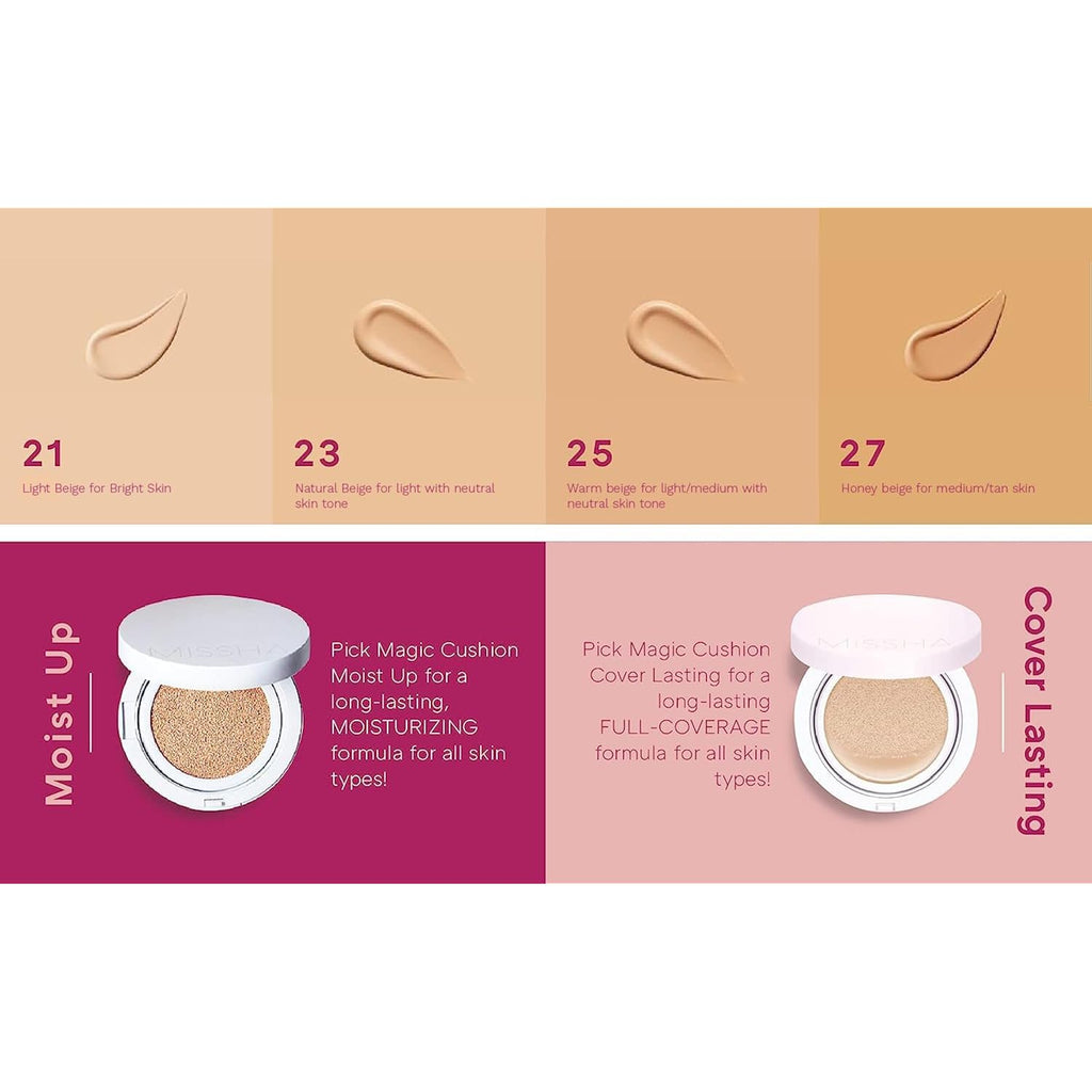 MISSHA Magic Cushion Foundation No.23 Natural Beige for Light with Neutral Skin Tone, Flawless Coverage, Dewy Finish, Easy Application for All Skin Types