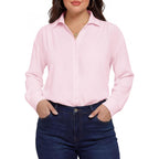 Plus Size Womens Solid Color V Neck Button Down Blouse Long Sleeve Casual Business Dressy Blouses Xl-5Xl