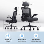 Ergonomic Office Chair For Long Hours, Adjustable Padded Lumbar Support For Lower Back Relief, 330 Lb Capacity, Comfortable Computer Desk Chair For Home Office, Work & Study
