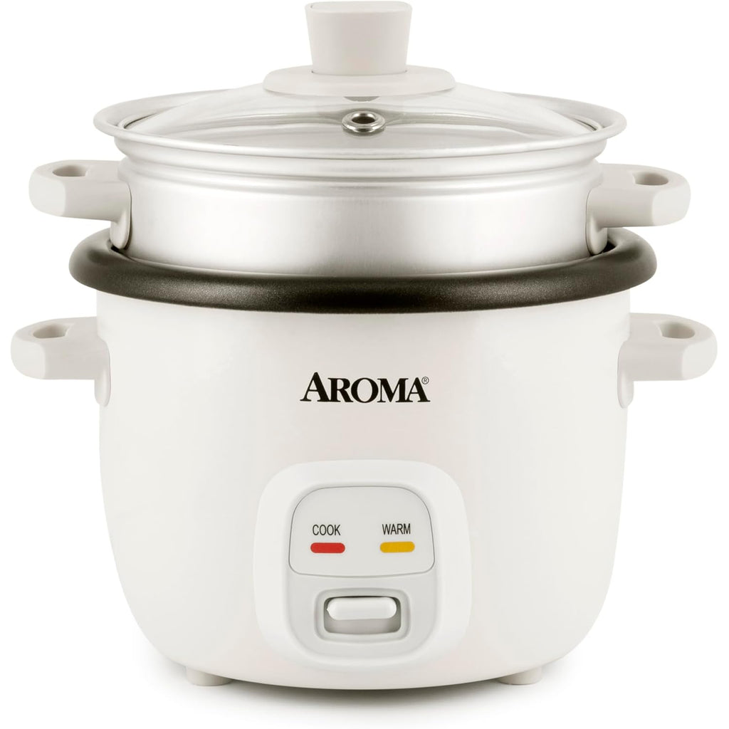 Aroma® Rice Cooker, 2-Cup (Uncooked) / 4-Cup (Cooked), Steamer, Grain Cooker, Soup Maker, Oatmeal Cooker, Auto Keep Warm, 1 Qt, White, Arc-302-1Ng