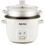 Aroma® Rice Cooker, 2-Cup (Uncooked) / 4-Cup (Cooked), Steamer, Grain Cooker, Soup Maker, Oatmeal Cooker, Auto Keep Warm, 1 Qt, White, Arc-302-1Ng