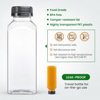 24 PACK, 12 OZ Reusable Plastic Juice Bottles with Caps, Plus 24 Labels & 2 Silicone Funnels - Clear Juicing Bottles for Juice, Smoothies, Ginger, Tea, Coffee - Food Grade & Leakproof Travel Bottles