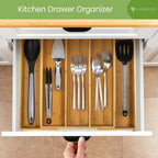 Purawood Kitchen Drawer Organizer - Expandable Utensil Drawer Organizer For Kitchen, Cutlery Tray & Silverware Organizer, 3-5 Slots - Bamboo Organizer For Utensils & Flatware (Natural)