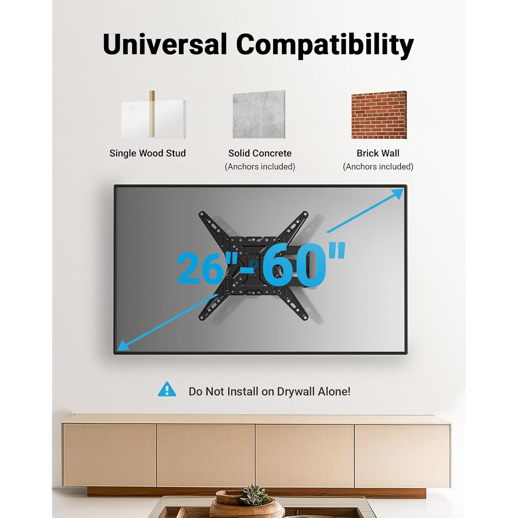 Pipishell Tv Wall Mount For Most 26 32 50 55-60 Inch Tvs, Full Motion Tv Mount With Swivel, Tilt & Extension, Single Stud Wall Mount Bracket Holds Up To 77 Lbs, Max Vesa 400X400Mm, Pimf11