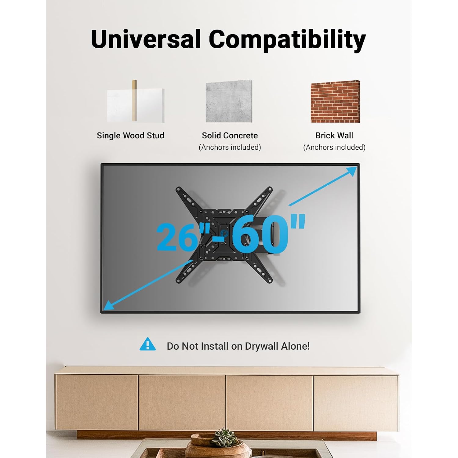 Pipishell Tv Wall Mount For Most 26 32 50 55-60 Inch Tvs, Full Motion Tv Mount With Swivel, Tilt & Extension, Single Stud Wall Mount Bracket Holds Up To 77 Lbs, Max Vesa 400X400Mm, Pimf11