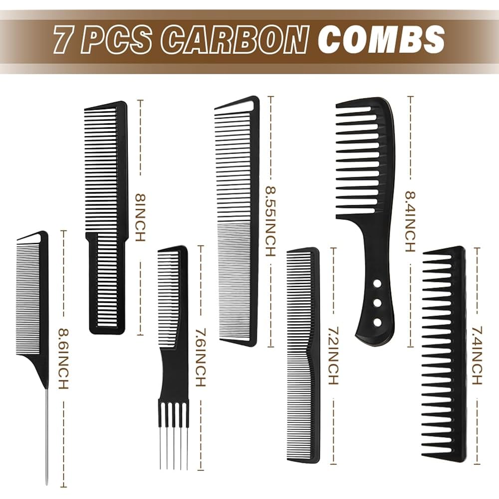 12Pcs Hair Cutting Comb Set - Barber Combs For Men & Stylists - Barber Cape With Adjustable Neck Size & Neck Duster Brush