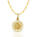 14K Yellow Gold St. Christopher Medal Pendant Necklace Protect Us Charm with 1.9mm Figaro 3+1 Chain