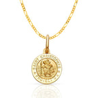 14K Yellow Gold St. Christopher Medal Pendant Necklace Protect Us Charm with 1.9mm Figaro 3+1 Chain