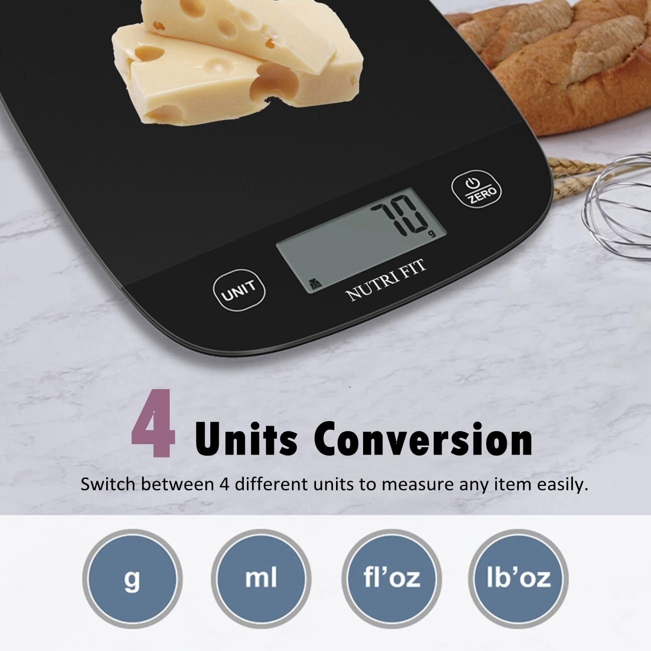 Food Scale For Kitchen Scales Digital Weight Grams And Ounces, Baking Scale Accurate For Weight Loss, Cooking, Coffee, Keto Diet, Meal Prep, 0.1Oz Ultra Slim Smart Tare Black