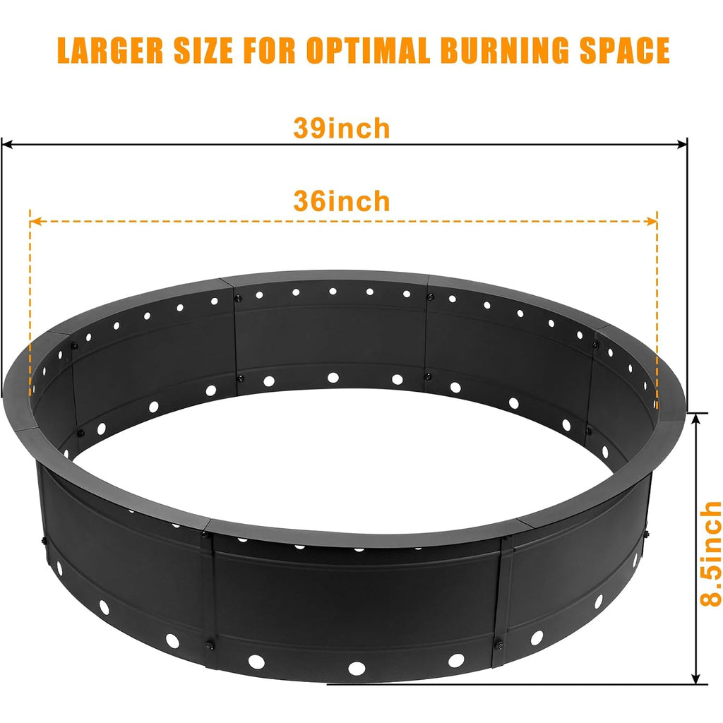 36 Inch Fire Pit Ring, Large Outdoor Campfire Pit For Patio Backyard Garden, Smokeless Steel Firepit With Air Vent For Efficient Burning & Anti-Rust Coating, Black Steel