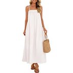Merokeety Women'S Summer Linen Sundress Boho Maxi Dress | Adjustable Spaghetti Strap, Square Neck, Lightweight & Breathable, Sexy Vacation Beach Dress With Pockets