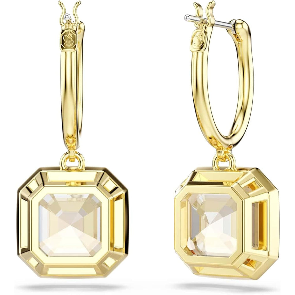 Swarovski Millenia drop earrings, Square cut, Caramel, Gold-tone Finish