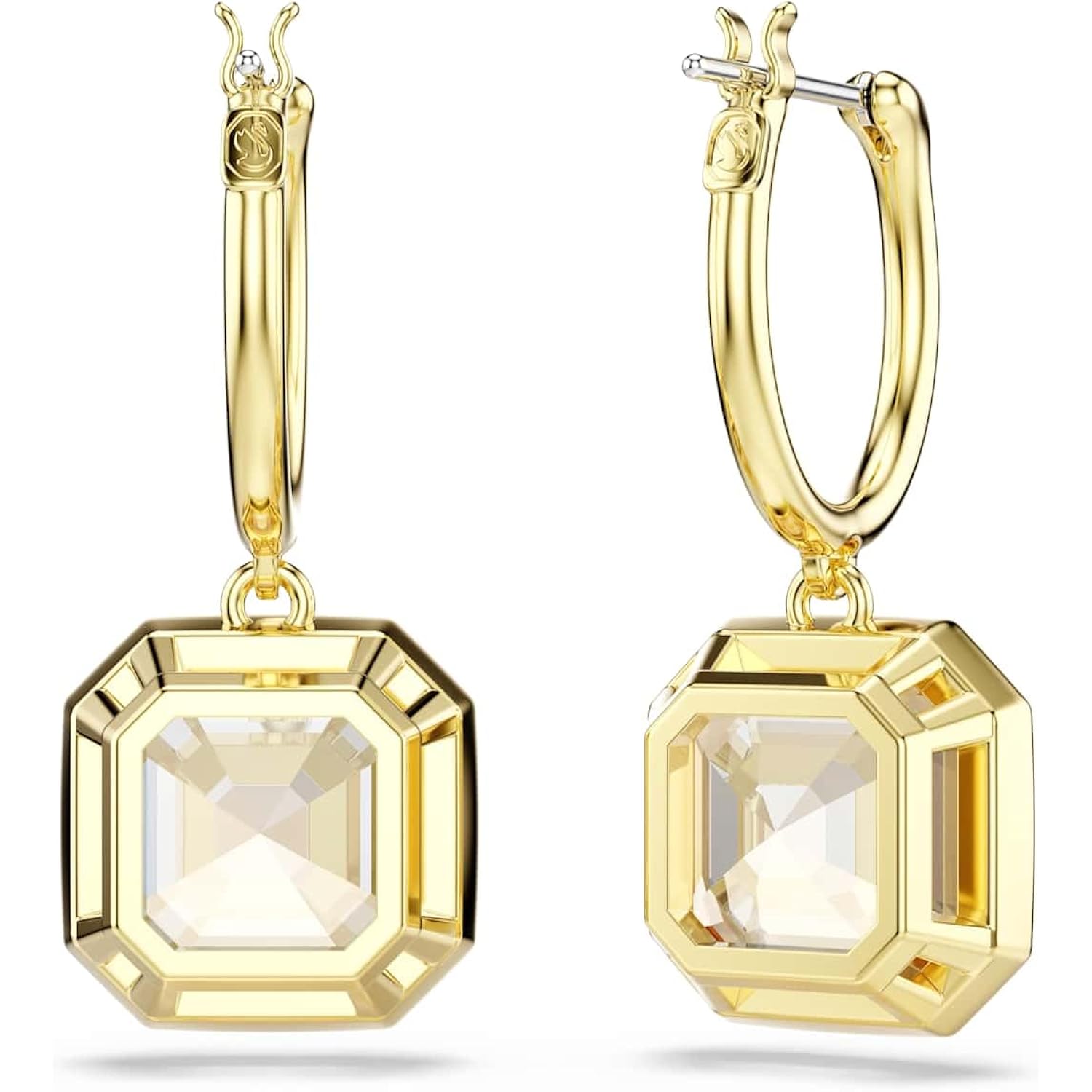 Swarovski Millenia drop earrings, Square cut, Caramel, Gold-tone Finish