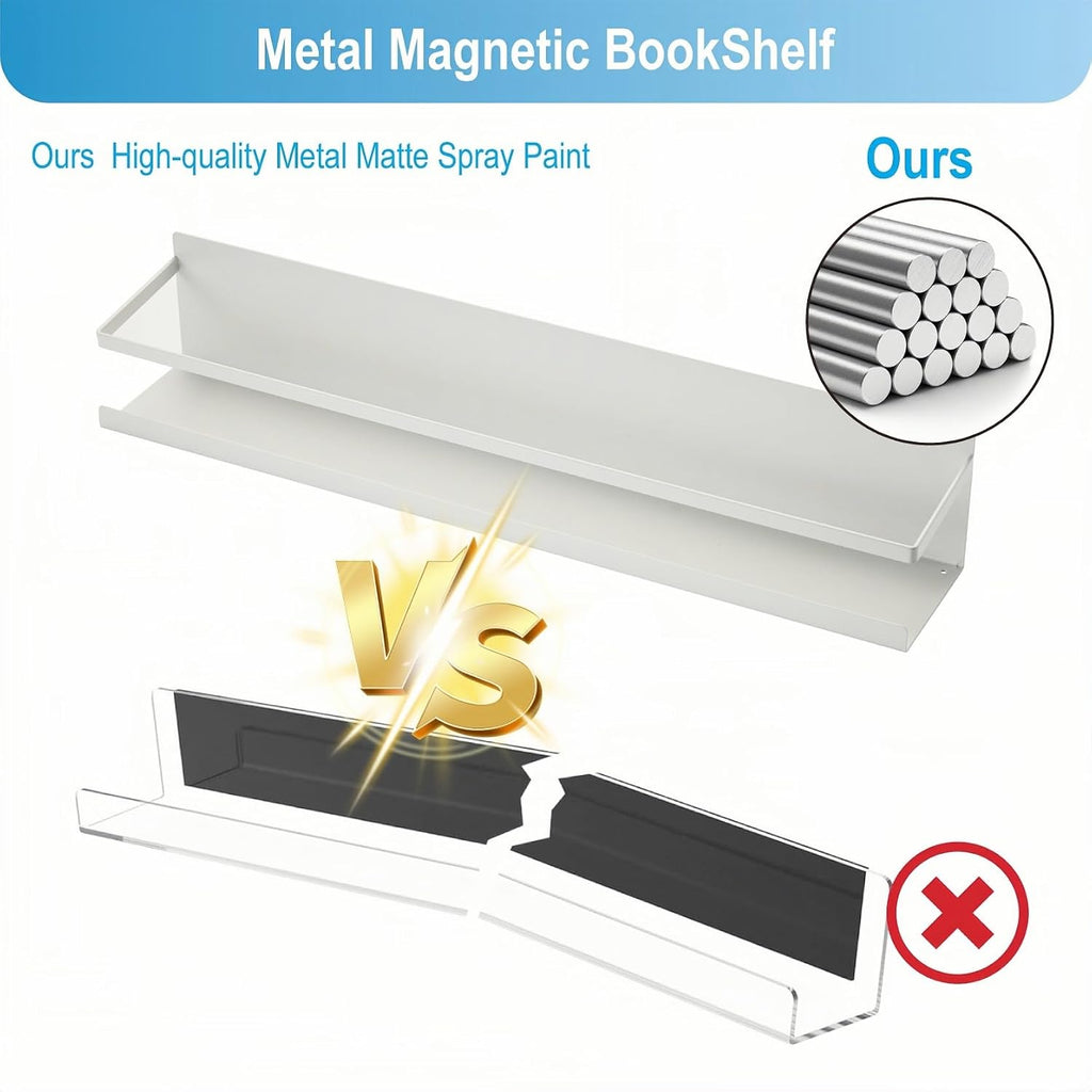 Metal Magnetic Book Shelf For Whiteboard, Metal Magnetic Bookshelf, Book Display Shelf For Teacher Kids Classroom Office (White)