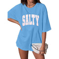Salty Beach Oversized Graphic Tees: Womens Summer Beach Tshirts Hawaii Shirt Casual Short Sleeve Tops Salty Blue