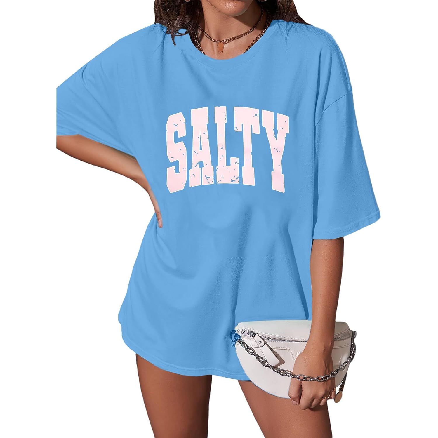 Salty Beach Oversized Graphic Tees: Womens Summer Beach Tshirts Hawaii Shirt Casual Short Sleeve Tops Salty Blue
