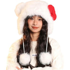 Pocadri Womens Winter Fluffy Faux Fur Trapper Hat Cute Cartoon Ear Beanie Cap Fleece Snow Hat with Earflap Festival Gifts