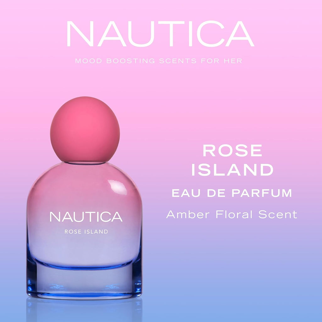 Nautica for Her Rose Island Giftset, 1.6 fl oz EDP + 2.5 fl oz Shower Gel, Notes of Lemon, Rose, and Musk, Women's Fragrance, Long Lasting, Mood-Boosting Fragrance, Vegan Formula