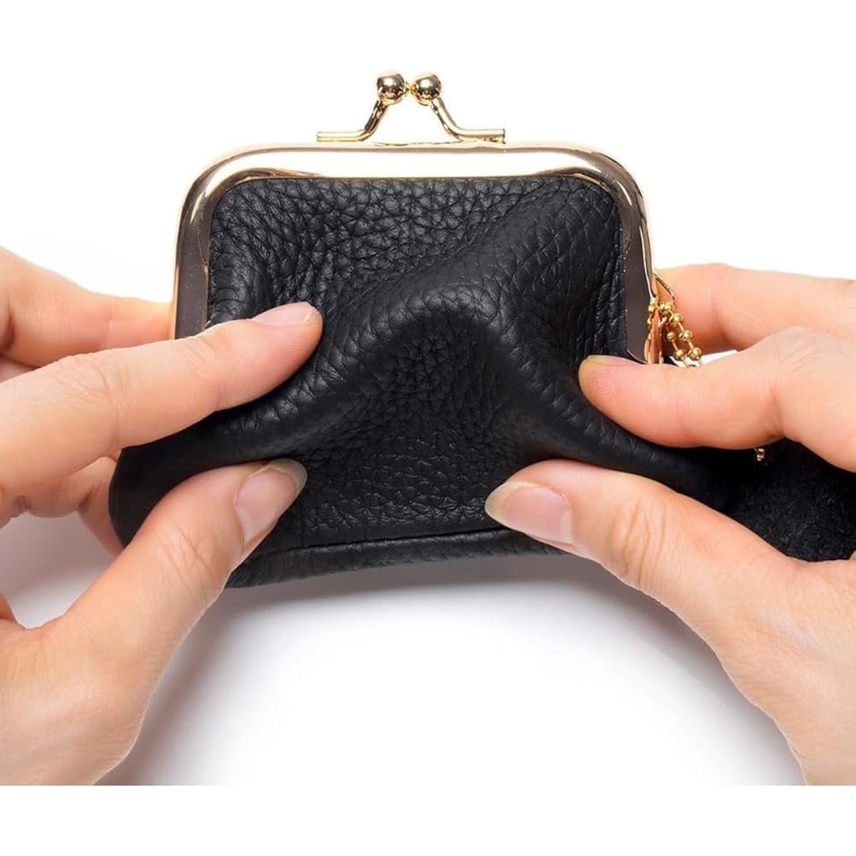 Vintage Kiss Lock Genuine Leather Wallet Mini Coin Purse Portable Jewelry Bag For Women Gift Box (Wine Red)