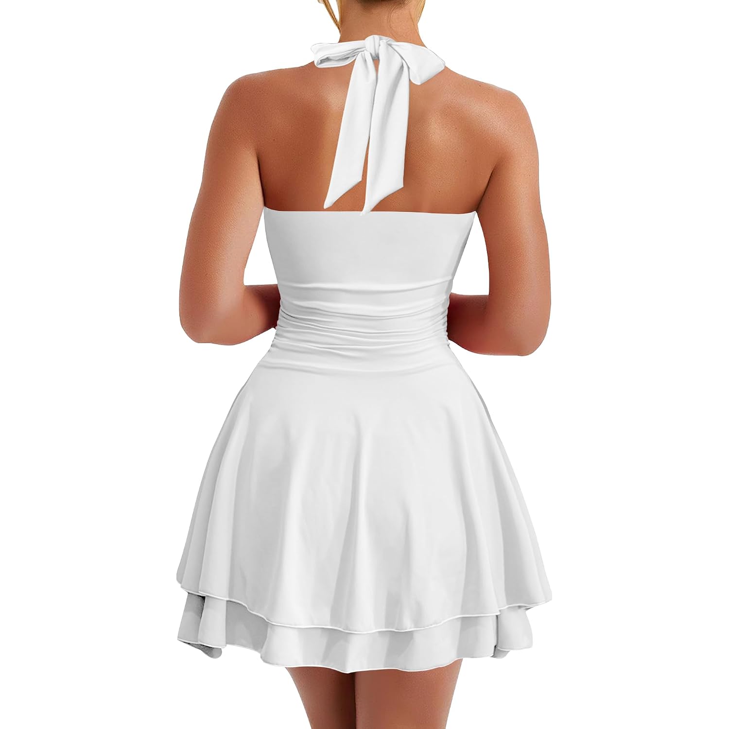 Kaximil Women'S Sexy Halter Ruffle Hem Mini Dress Ruched Waist Corset Short Party Dresses