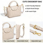 Small Vegan Leather Crossbody Bags For Women, Mini Woven Dumpling Handbag, Cute Top Handle Shoulder Purse For Travel Dating | Fashion Lightweight