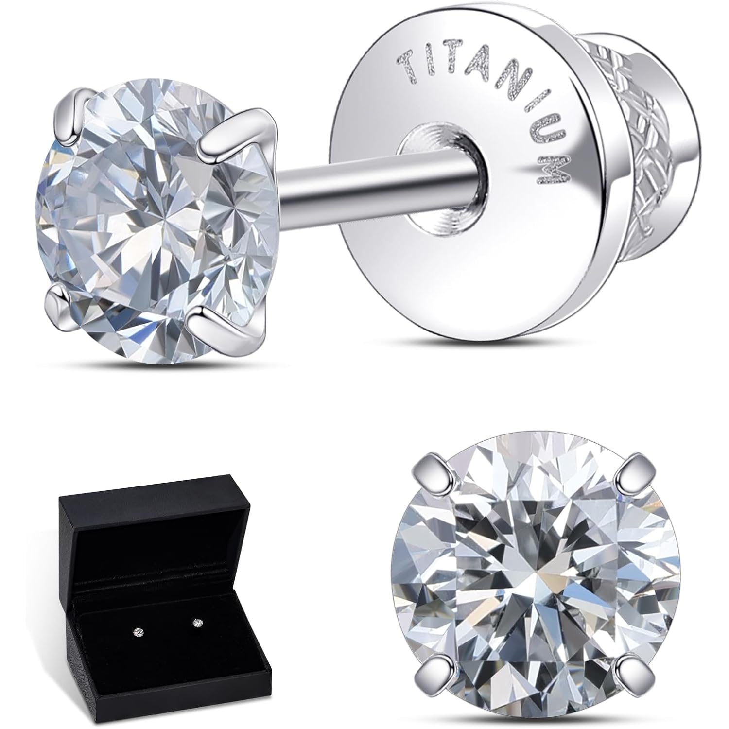 Limerencia Lab Grown Diamond Stud Earrings, Titanium White Gold Plated, VS1 Clarity, Round Cut, Hypoallergenic Screw Back Diamond Stud Earrings Jewelry Gifts for Women, 4 mm/CTTW approx.0.60 ct