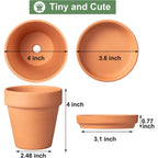 Orceler 4 Inch Terracotta Pots With Saucer - 6 Pack Small Clay Plant Pots With Drainage Holes, Flower Pots With Tray, Terra Cotta Pots For Indoor Outdoor Plants, Crafts, Wedding Favor