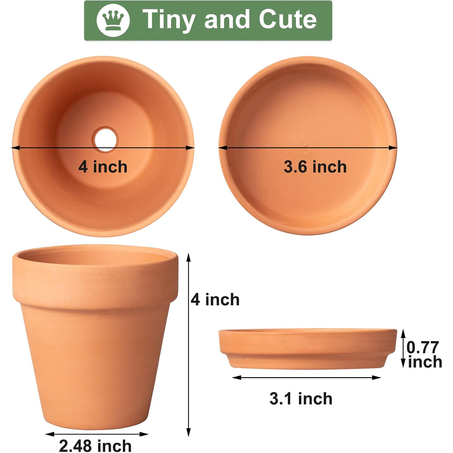 Orceler 4 Inch Terracotta Pots With Saucer - 6 Pack Small Clay Plant Pots With Drainage Holes, Flower Pots With Tray, Terra Cotta Pots For Indoor Outdoor Plants, Crafts, Wedding Favor