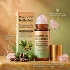 2Pcs Castor Oil With Rose Quartz Roller - 100% Cold Pressed Moisturizing Oil With Rose Quartz Roller Ball For Face And Body, Hair, Eyebrows, Moisturize Skin