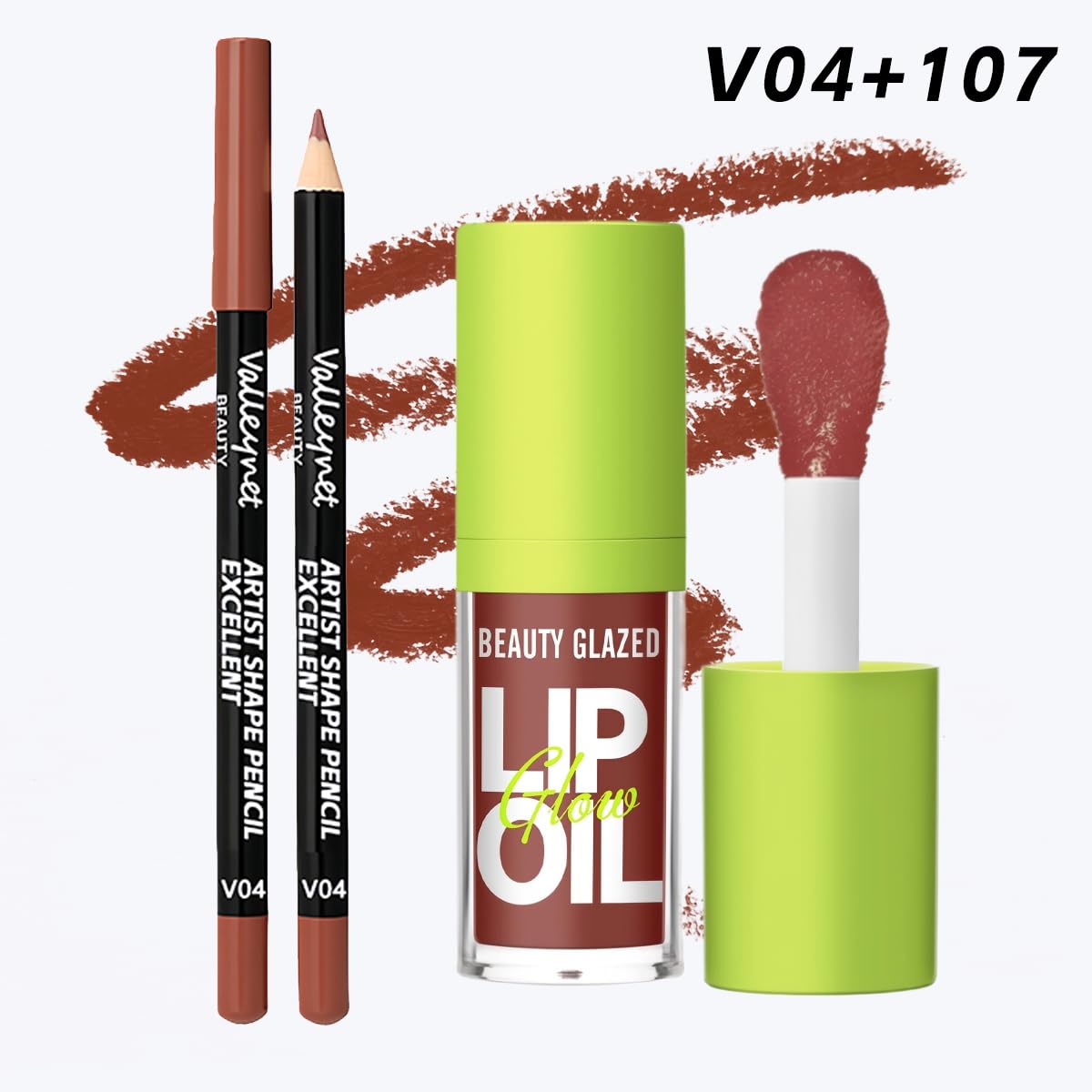2Pcs Lip Gloss & Lip Liner Set – Cocoa Brown, 90S Ombre Lips, Retro Gradient Lip, Plumping Effect, Full Volume Lips, High Shine Gloss, Viral Lip Combo, Fuller Looking Lips Glassy Lip (#V04+107)