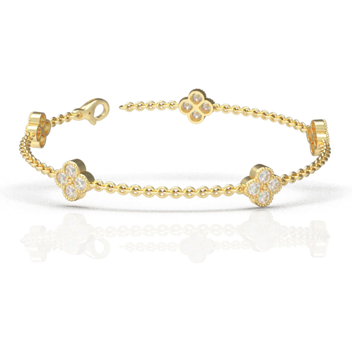 1-3ct Moissanite Four Leaf Clover Bracelet for Women - 925 Sterling Silver, Gold Plated & Rose Gold Plated Adjustable Lucky Gift