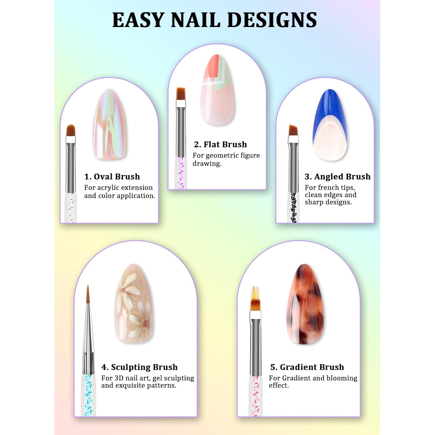 YOOVR Nail Art Tools Set, Nail Stand for Press on Holder for Painting Nails, Nail Art Brushes and Dotting Tools, Nail Design Tools Supplies, Gel Polish and Builder Brush, French Tip Brush, Liner Brush