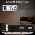 14.5'' Atomic Clock With Backlight, Large Digital Wall Clock Battery Operated, Large Display With Temperature And Date, Easy To Read And Set Digital Wall Clock, Auto Dst