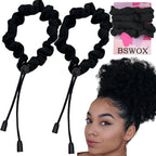 2 Pcs Adjust Satin Hair Tie, Satin Scrunchies For Women Girls, Adjustable Hair Ties For 4C Girlie Thick Curly Natural Hair, No Damage Hair Accessories For Afro Puff Loc Ponytails (Black)