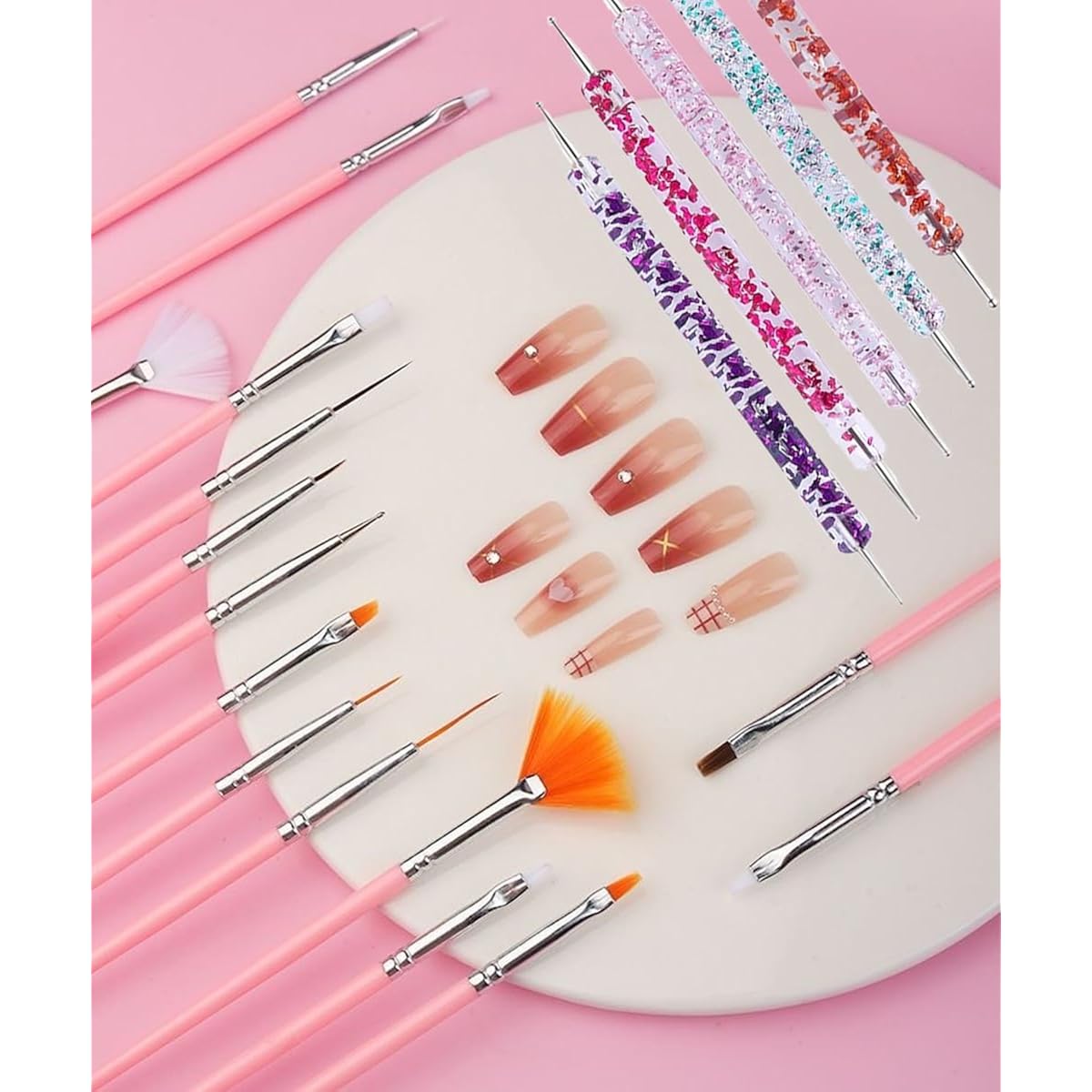FULINJOY 20 Pcs Nail Art Design Tools, 15 Pcs Nail Art Painting Brushes with 5 Pcs Double-end Nail Dotting Tools