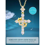 YIMERAIRE Upgraded Moissanite Crown Cross Necklace 14K Gold Vermeil 1.1 Carats Dainty Iced Out Easter Basket Stuffer Cross Jewelry S925 Sterling Silver Simple Gold Christian Faith Moissanite Cross Pendant Necklace For Women