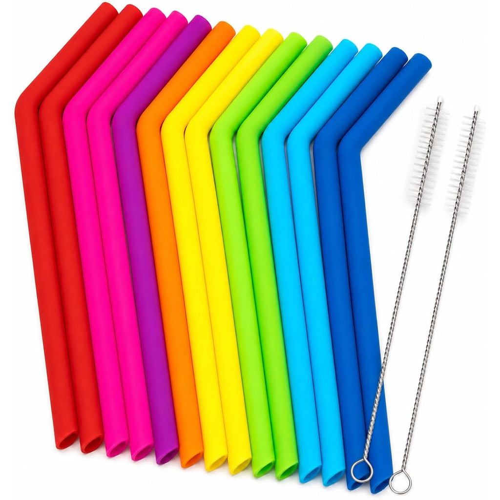 Reusable Silicone Straws For Tumblers, Smoothies & Kids Drinks – 15 Pack Flexible Bpa-Free Drinking Straws With 2 Cleaning Brushes – Soft On Teeth & Lips – Fits 20Oz & 30Oz Tumblers