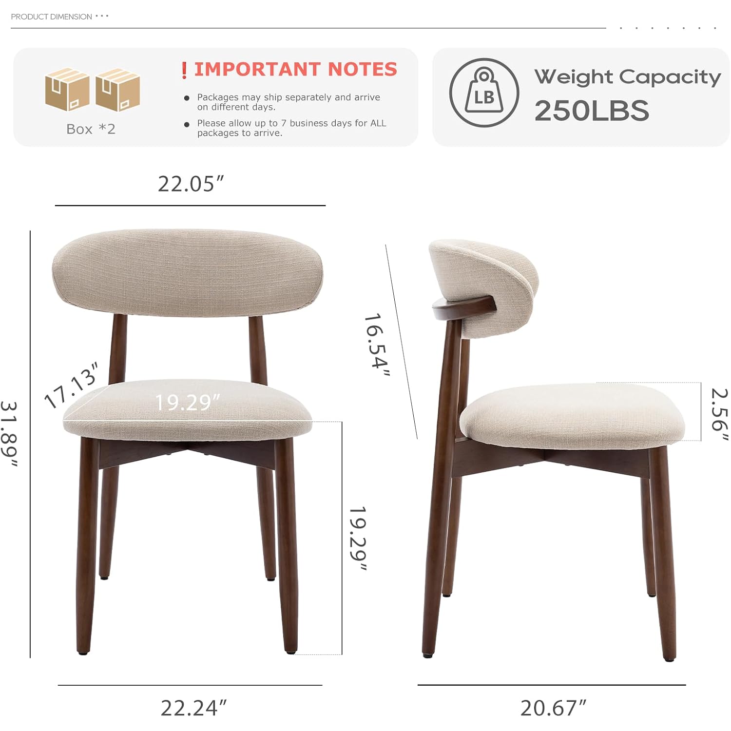 Colamy Wooden Dining Chairs Set Of 4, Modern Fabric Upholstered Kitchen Side Chairs, Farmhouse Dining Room Chair With Foot Pegs, Beige